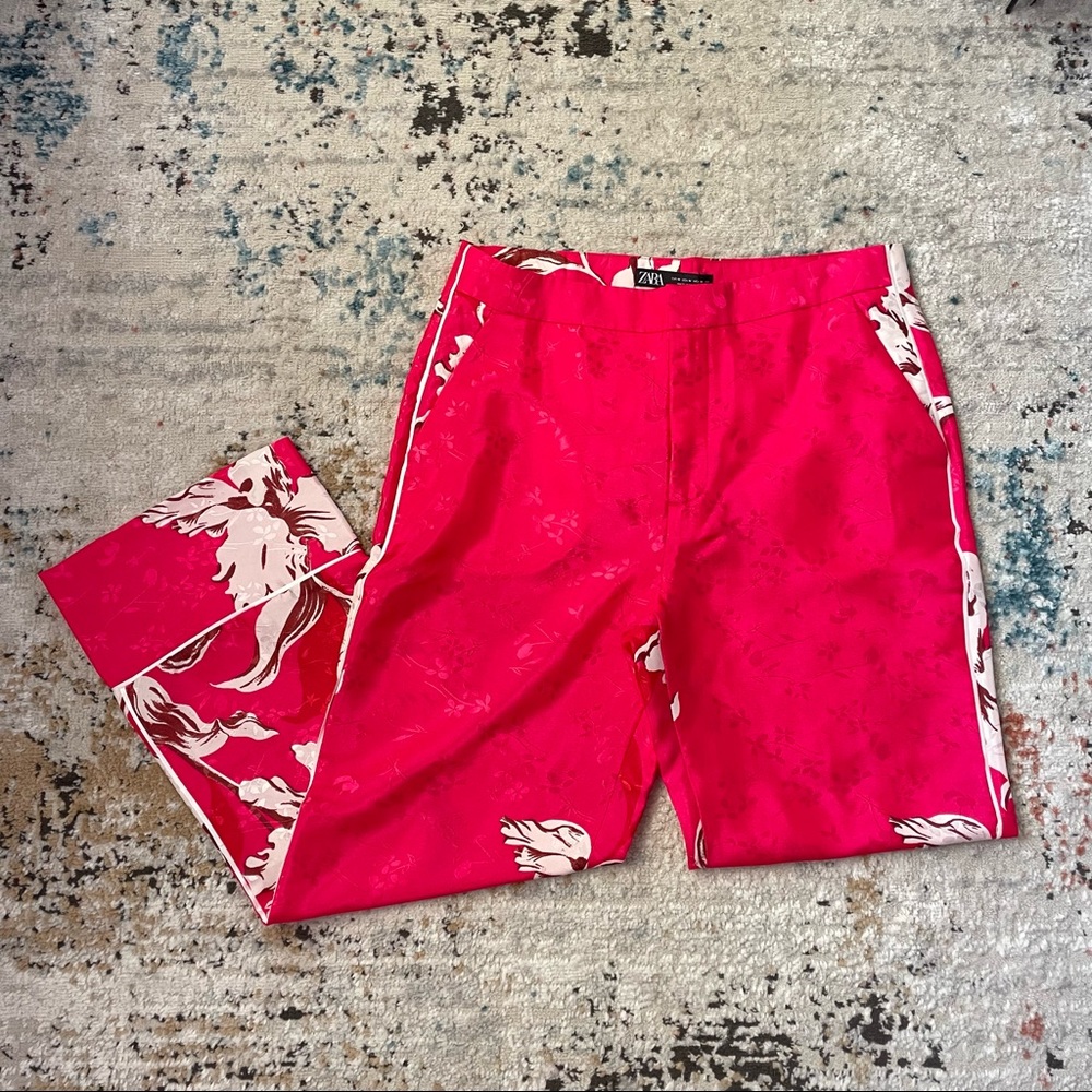 Zara pink and white floral cropped pants - Picture 3 of 7